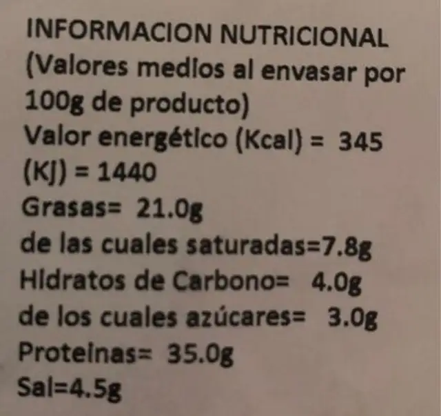 Llonganissa pagès nutrition facts table