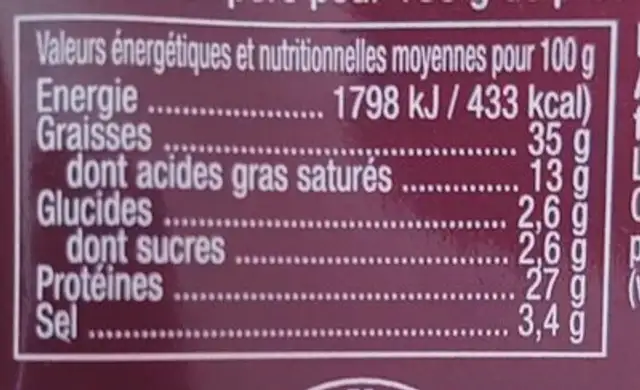 Fuet Extra Saucisse sèche pur porc superieur nutrition facts table