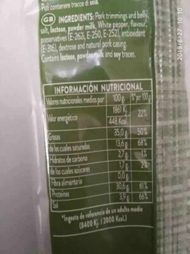 Espetec nutrition facts table