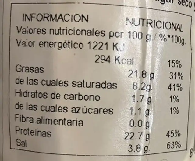 Chorizo vela extra nutrition facts table