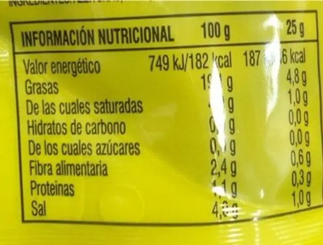 Aceitunas de mesa sin hueso nutrition facts table