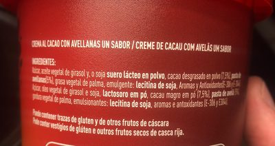 Crema al cacao ingredients label