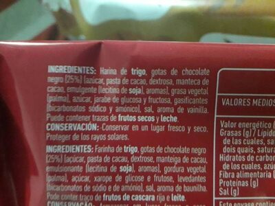 Cookies con pepitas ingredients label