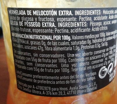 Mermelada de Melocotón Extra nutrition facts table