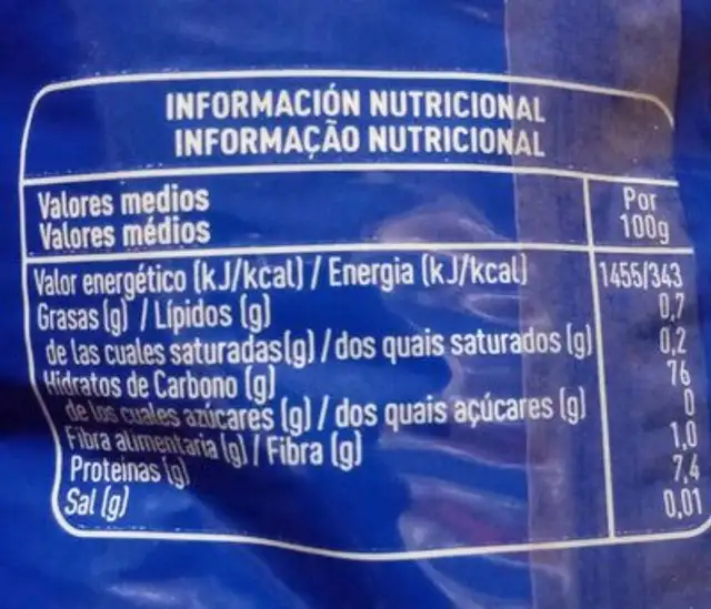 Arroz Largo nutrition facts table