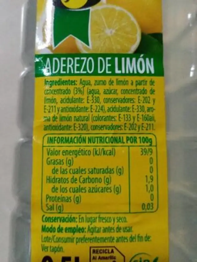 ADEREZO DE LIMÓN nutrition facts table
