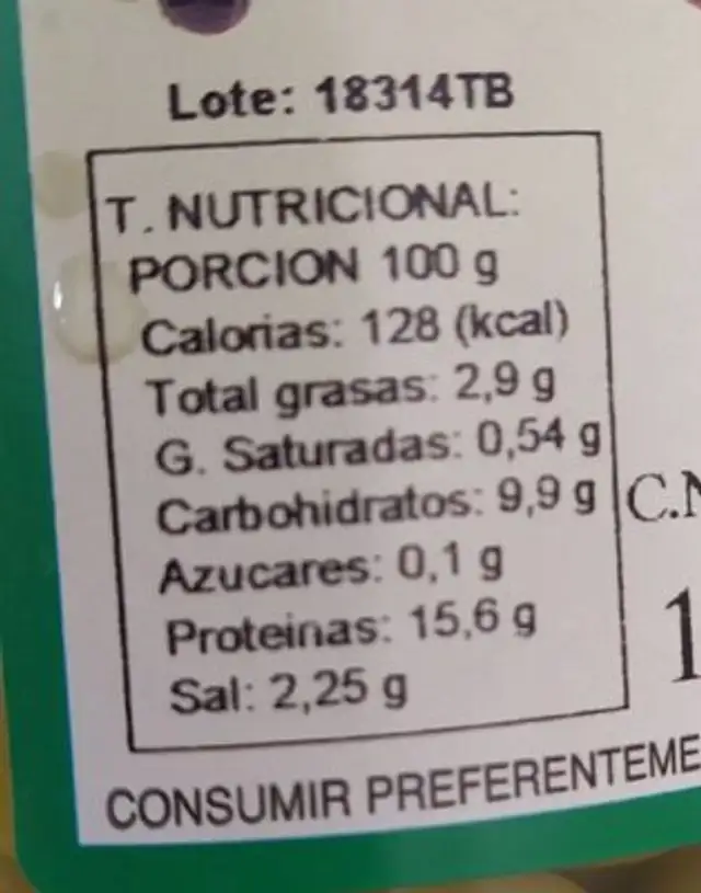 Aceitunas nutrition facts table