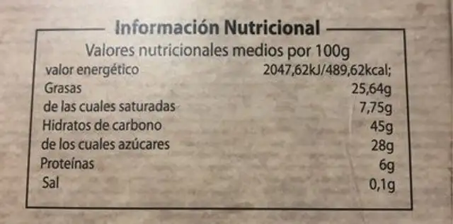 Surtido dulces nutrition facts table