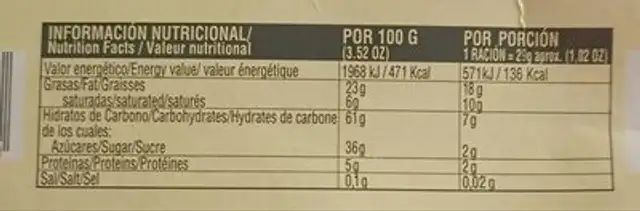 Polvoronzs clasicos nutrition facts table