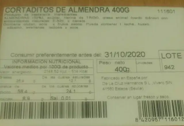 Cortaditos de almendra nutrition facts table
