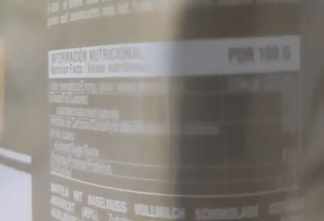 Choco dos nutrition facts table