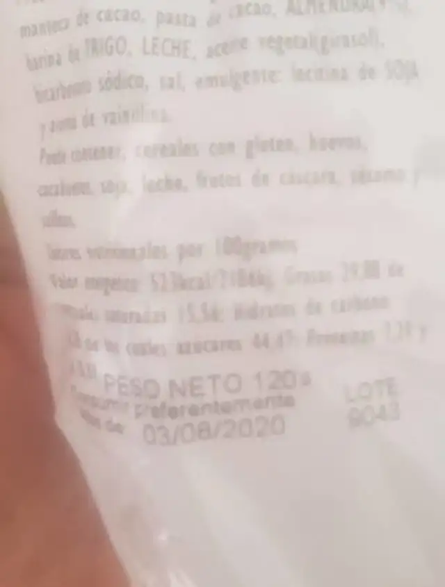Cubos rocas nutrition facts table