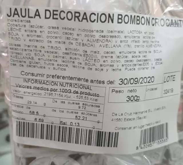 Bombon crocanti nutrition facts table