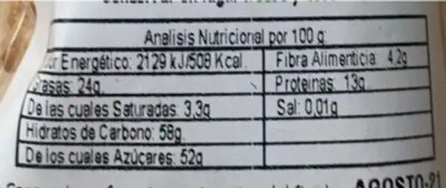 Garrapiñada de cacahuete nutrition facts table