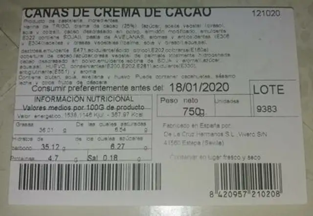 Cañas de crema de cacao