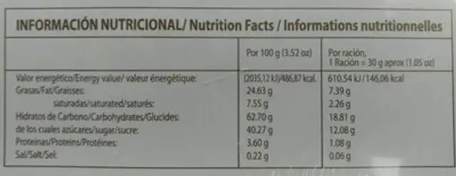 Melosas nutrition facts table