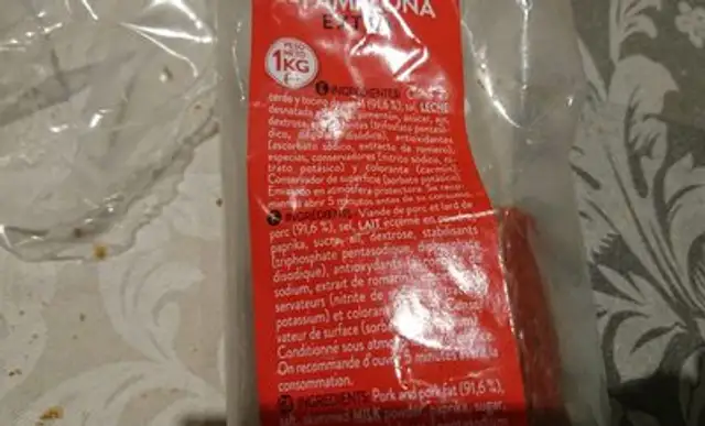 Chorizo ingredients label