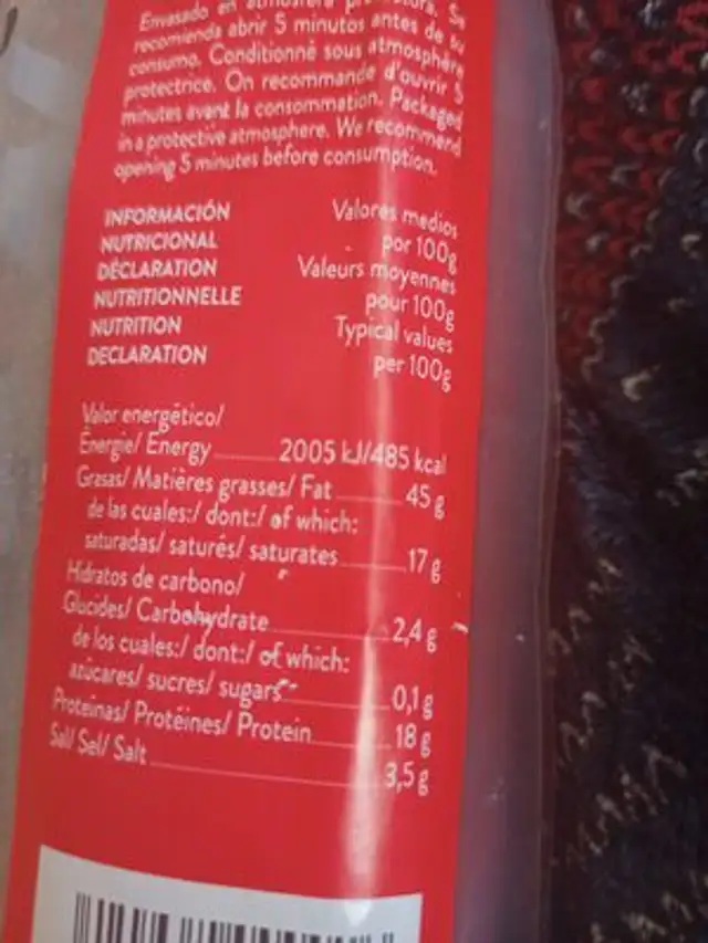 Chorizode pamplona ingredients label
