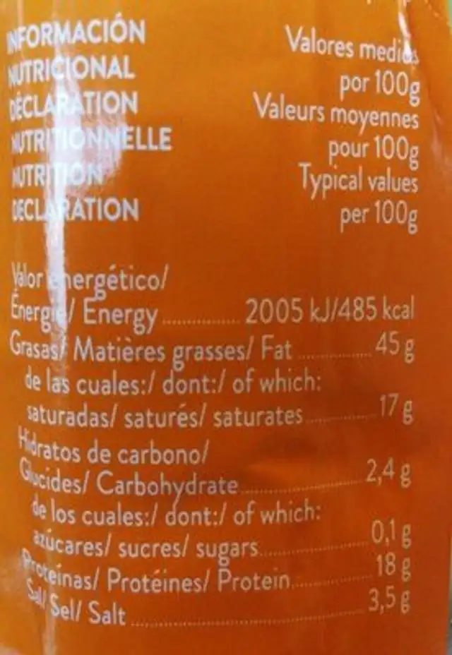 Chorizode pamplona nutrition facts table