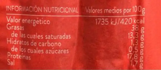 Goikoa Chistorra Prestigio nutrition facts table