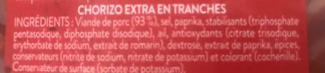 Chorizo ingredients label