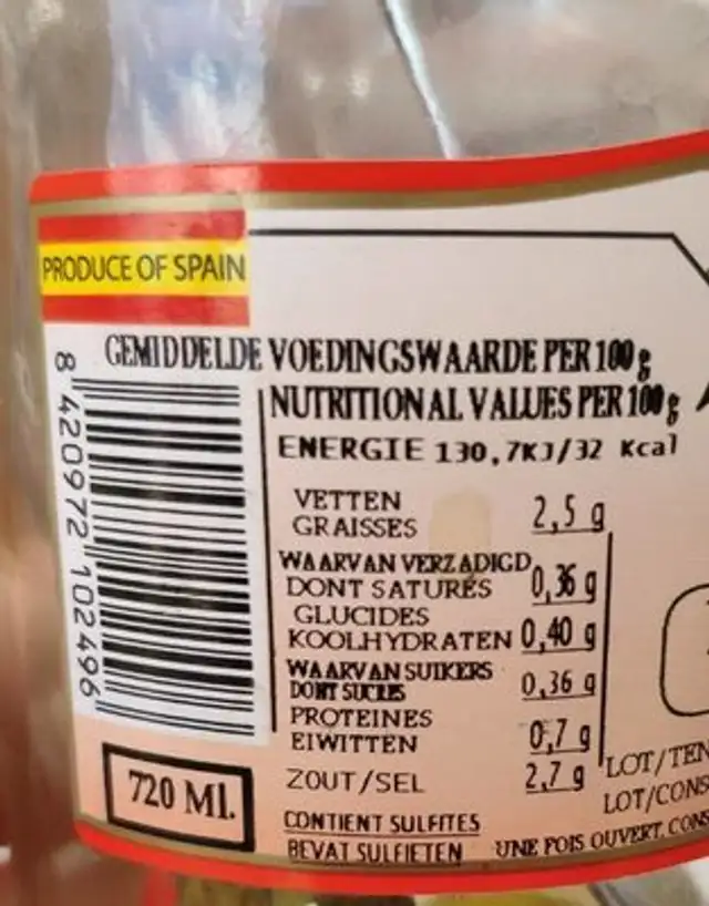 Banderilla Picante nutrition facts table