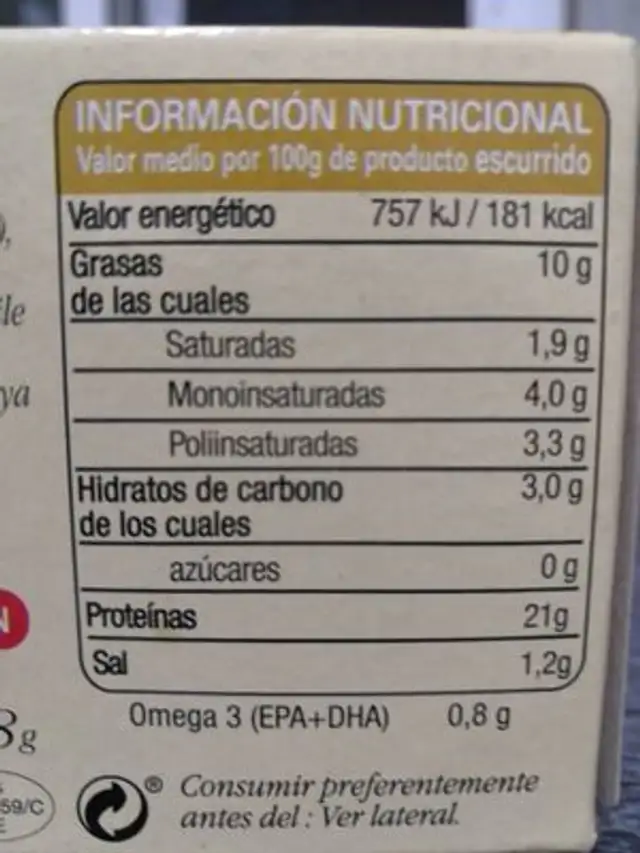 Mejillones en escabeche nutrition facts table