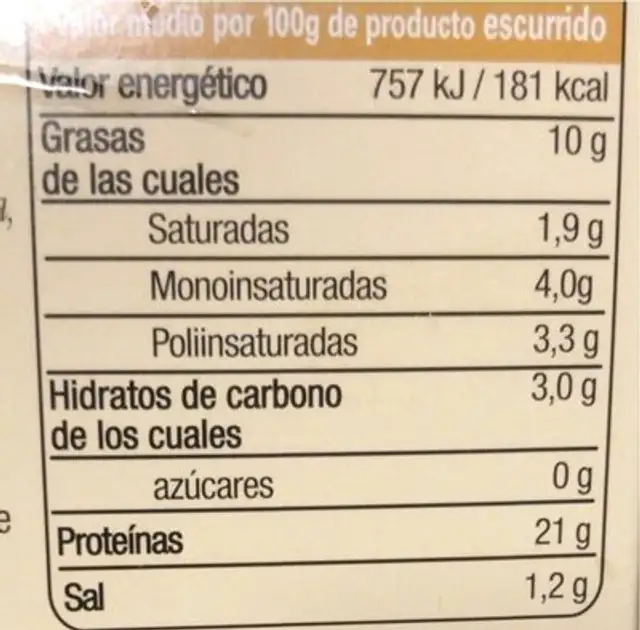 Mejillones en escabeche nutrition facts table