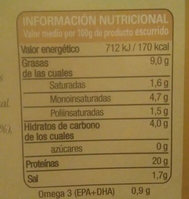 Mejillones en escabeche nutrition facts table