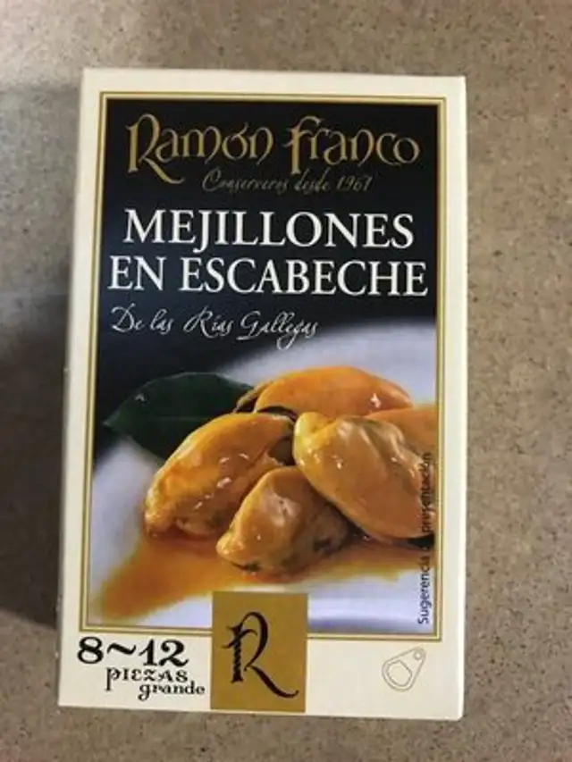 Mejillones en escabeche ingredients label