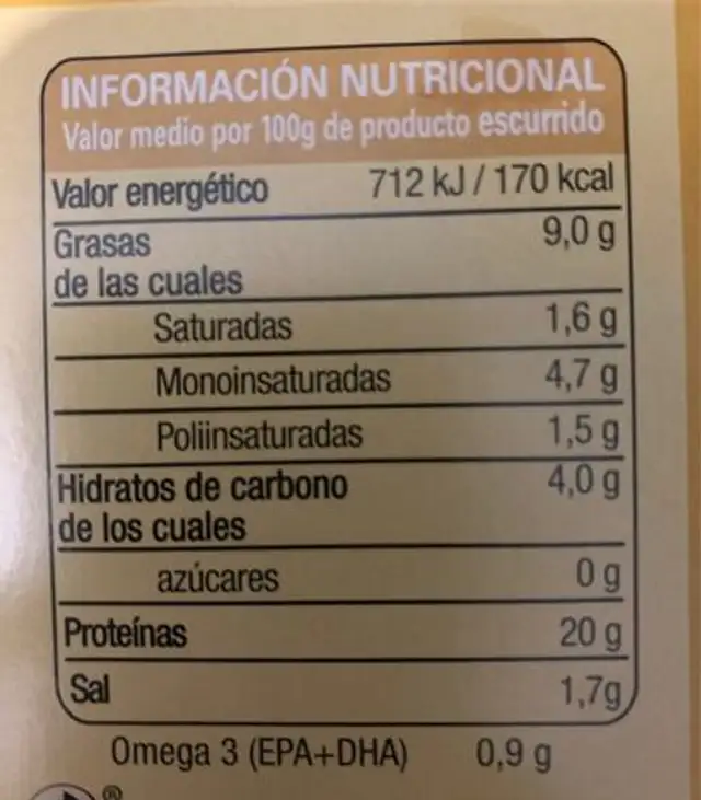 Mejillones en escabeche nutrition facts table