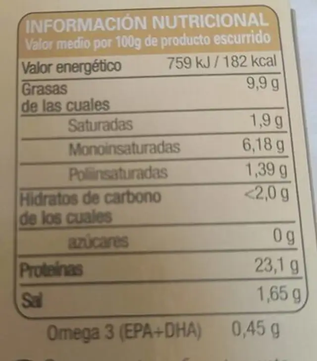 Agujas en aceita de oliva nutrition facts table