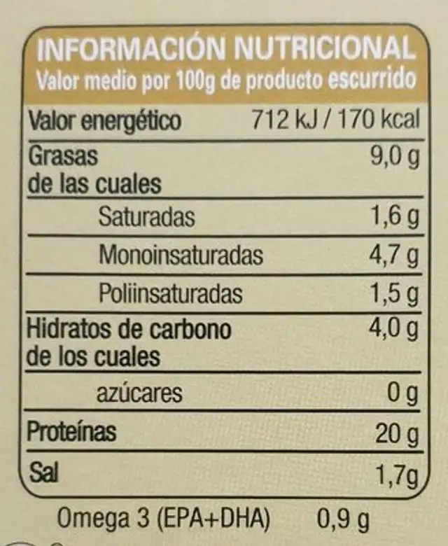 Mejillones en escabeche nutrition facts table