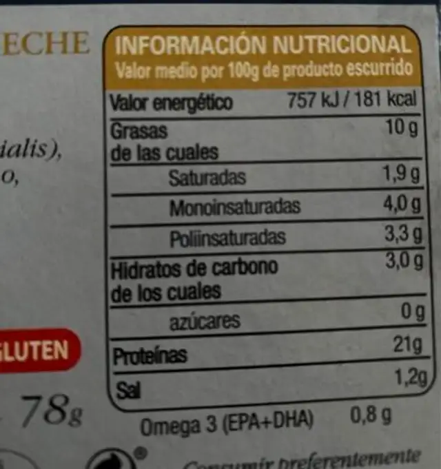 Mejillones en escabeche nutrition facts table