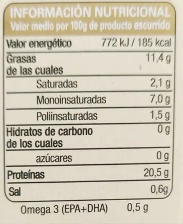 Jurel en escabeche nutrition facts table