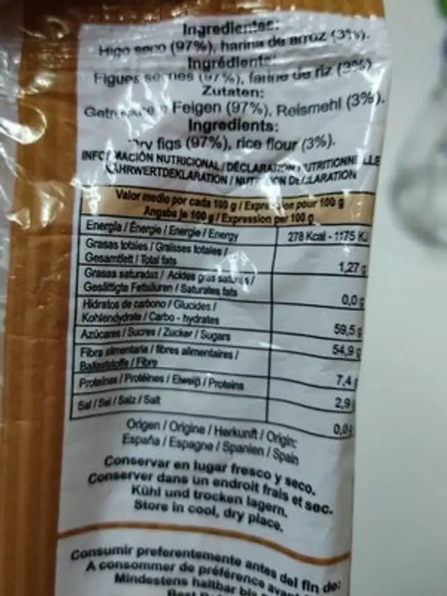 Higos secos nutrition facts table