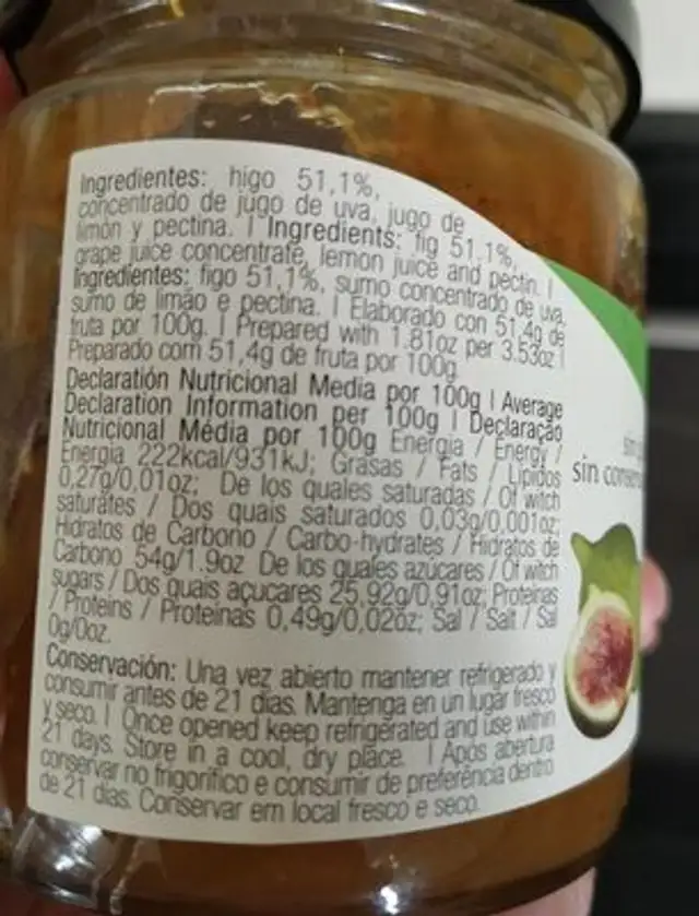 Mermelada de higo nutrition facts table
