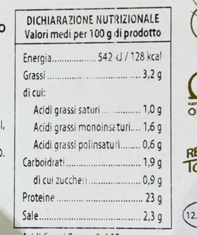 Carpaccio di pesce spada nutrition facts table