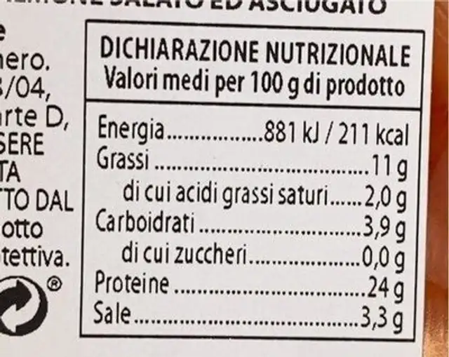 Samone Natur nutrition facts table