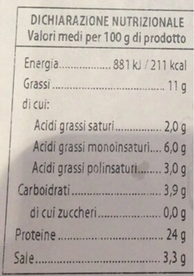 Salmone Natur nutrition facts table
