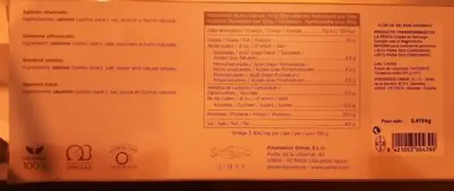 Flor de mar nutrition facts table
