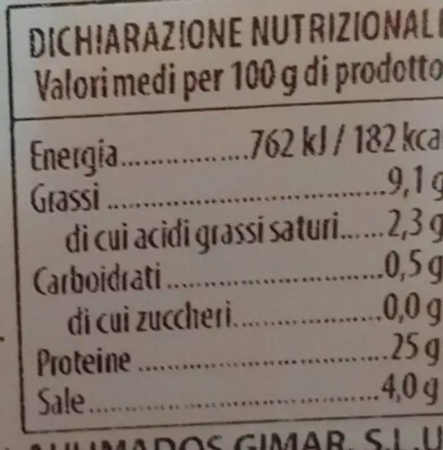 Salmone affumicato nutrition facts table