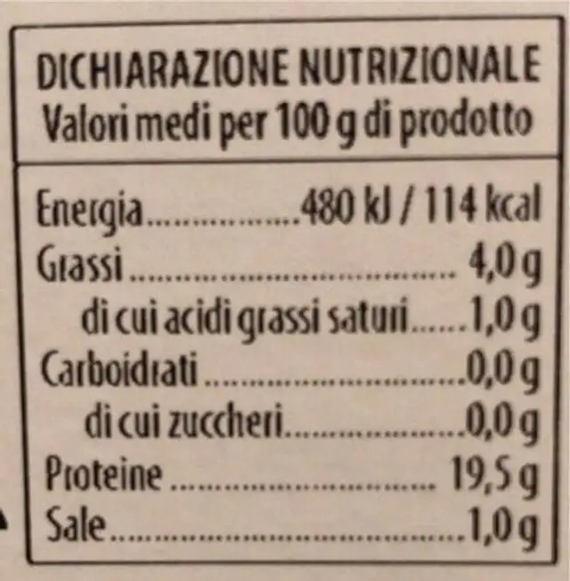 Fishteak di pesce spada nutrition facts table