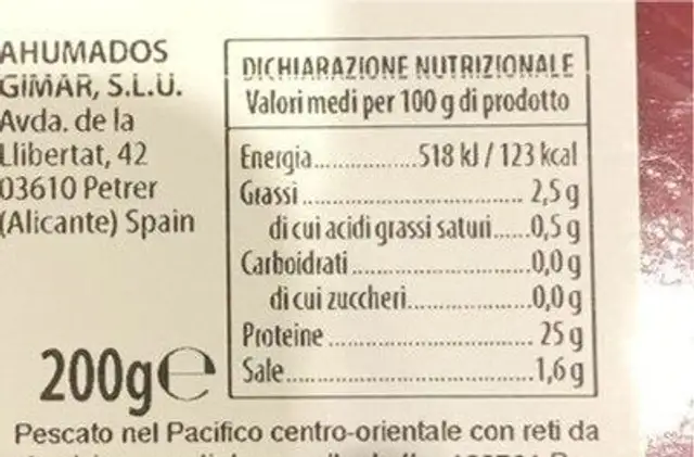fishteak tonno nutrition facts table