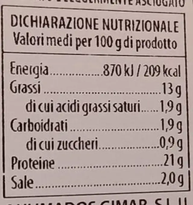 Tartafish di salmone nutrition facts table