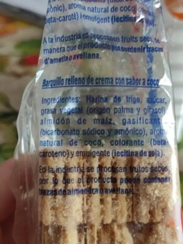 Fresqueta coco ingredients label
