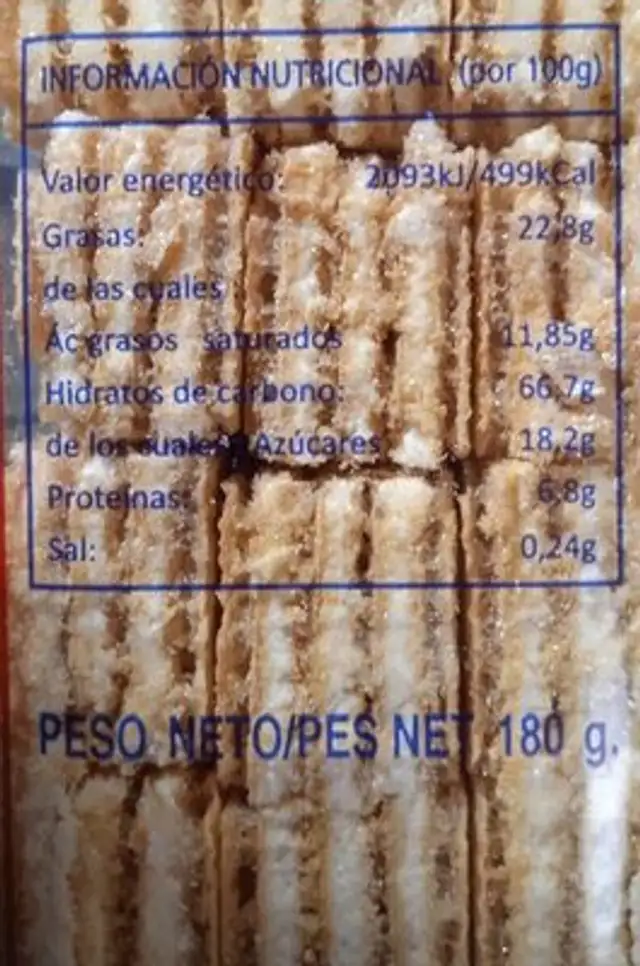 Galletes Rosellons Fresqueta Vainilla nutrition facts table