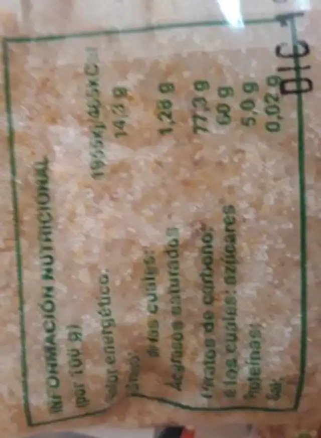 Almendra para helado nutrition facts table