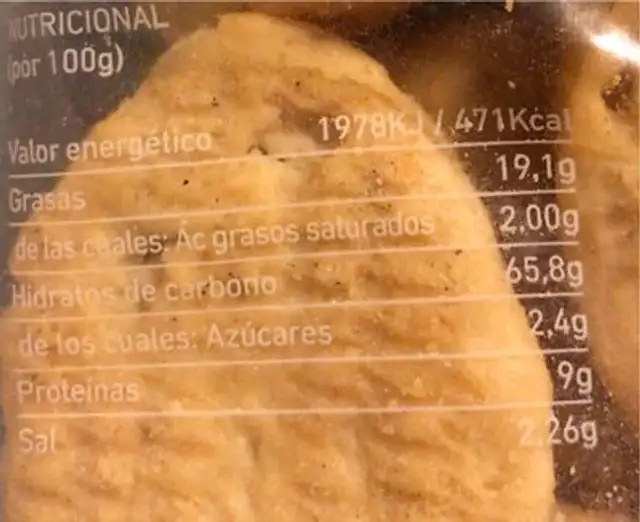 Galletot nutrition facts table
