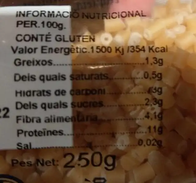 Pasta de sopa nutrition facts table